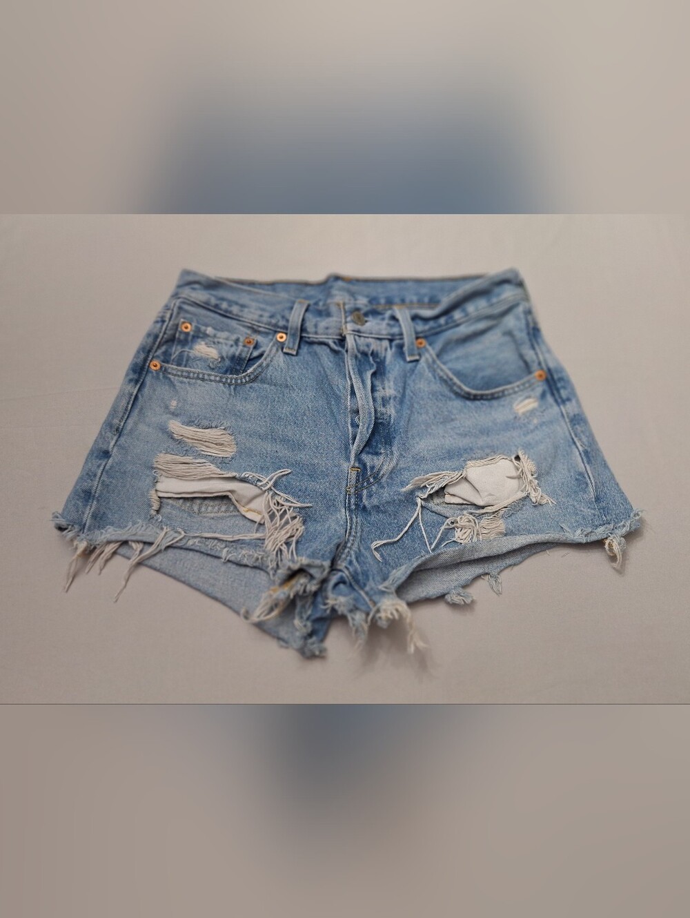 Levi's 501 Light Blue Distressed Cutoff Jean Shorts